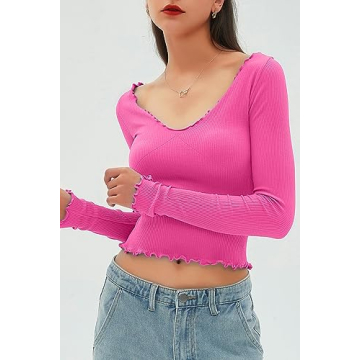 CHYRII Women’s Ruffled Long Sleeve V Neck Fall Top