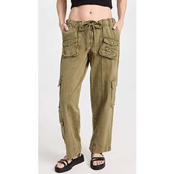 Free People Women's Tahiti Cargo Pants, Dried Herb
