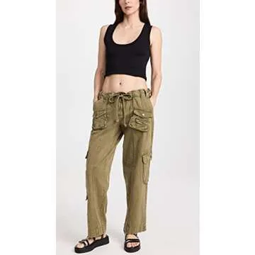 Free People Women's Tahiti Cargo Pants, Dried Herb