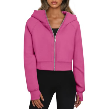 Trendy Queen Women's Cropped Zip Up Hoodie - Cozy Fleece Sweatshirt for Fall and Winter