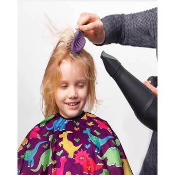 Kids Barber Cape with Neck Duster Brush, Professional Salon Hair Cutting Cape with Adjustable Snap Closure(Cartoon Dinosaur)