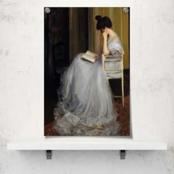 uoyien Vintage French Victorian Wall Art Woman Reading Portrait Oil Painting 12x16in Unframed Retro ...