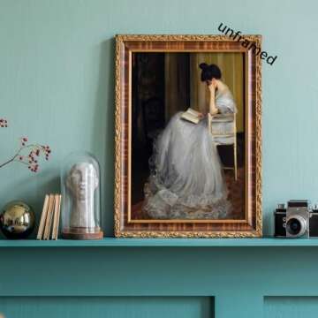 Vintage French Victorian Woman Reading Portrait Wall Art