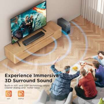Hiwill 120W Peak Power Soundbar for 4K & HD Smart TVs, Sound Bars for TV with Big 5.25'' Subwoofer, ...