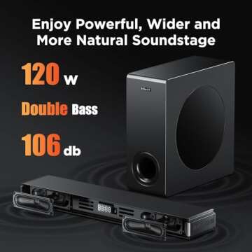 Hiwill 120W Peak Power Soundbar for 4K & HD Smart TVs, Sound Bars for TV with Big 5.25'' Subwoofer, Surround Sound System, Deep Adjustable Bass, 2xDSP, HiFi Bluetooth 5.3 Home Audio, HDMI ARC/Opt/AUX