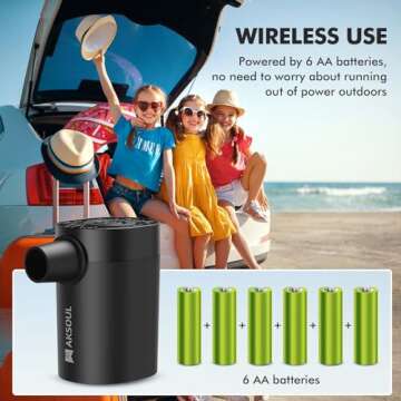 Portable Air Pump for Mattress Inflatables: Inflate & Deflate Function - Compact 4 AA Batterie Powered Mini Inflator Camping Electric Pumps for Pool Inflatable Floats