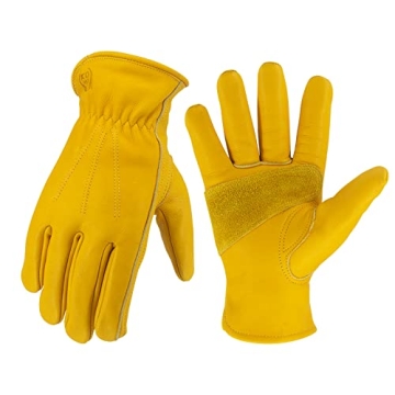 KKOYING Leather Work Gloves - Durable Cowhide for Gardening & Work
