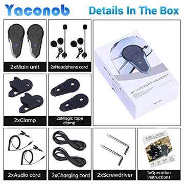 Yaconob Bluetooth Headset for Motorcycles - 1000m Intercom
