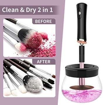 Fesmey Automatic Makeup Brush Cleaner Machine,Spinning Makeup Brush Cleaner and Dryer,Super-Fast Electric Make Up Brush Cleaner Cleanser Machine with 8 Size Collars (Black)