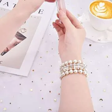 VISOOM Beaded Bracelet Compatible for Apple Watch Band 42mm/44mm/45mm/46mm Series 10 9 8 7 SE Series 6/5/4 Women Fashion Cute Handmade Stretchy Watch Strap for iWatch Bands Series 3/2/1