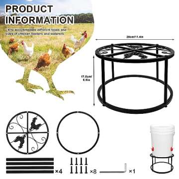 2-Pack Metal Stand for Chicken Feeder Waterer, Heavy Duty Round Iron Supports Rack for Buckets Barre...