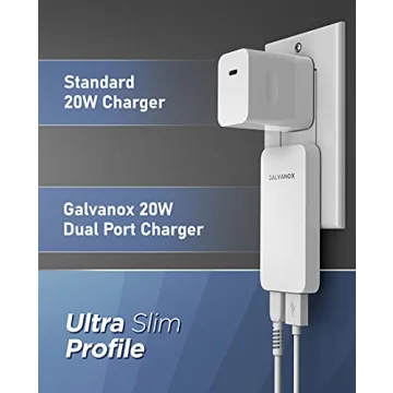 Type C Flat Wall Charger, Galvanox Ultra Slim (Multi-Port Power Adapter) for iPhone 11/12/13/14 iPhone 15 Pro/Max and Samsung Galaxy Models, 20W Fast Charging Outlet Plug (Dual USB-C USB-A)