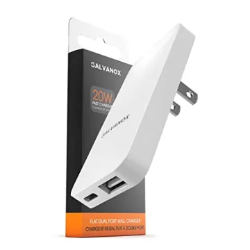 Type C Flat Wall Charger, Galvanox Ultra Slim (Multi-Port Power Adapter) for iPhone 11/12/13/14 iPhone 15 Pro/Max and Samsung Galaxy Models, 20W Fast Charging Outlet Plug (Dual USB-C USB-A)