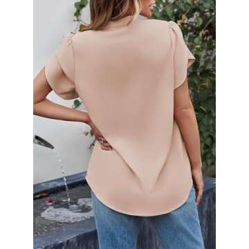 EVALESS Womens Trendy Summer Casual Dressy Tops 2025 V Neck Petal Short Sleeve Going Out Work Business Cute Loose Chiffon Blouses Shirts Outfits,Light Pink Medium