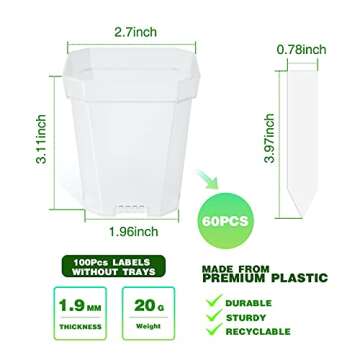 foxany 3" Clear Nursery Pot, 60 Pcs Thick Plastic Square Planting Pots Without Saucers, Plant Seedling Pots, Seed Starting Pots with 100Pcs Plant Labels