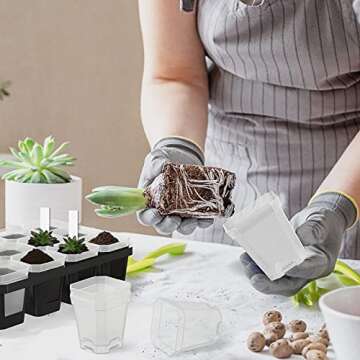 foxany 3" Clear Nursery Pot, 60 Pcs Thick Plastic Square Planting Pots Without Saucers, Plant Seedling Pots, Seed Starting Pots with 100Pcs Plant Labels