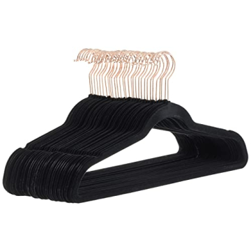 Amazon Basics Slim, Velvet, Non-Slip Sturdy Suit Clothes Hangers, Pack of 30, Black/Rose Gold