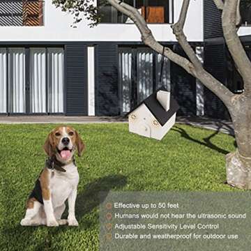 Anti Barking Device, Outdoor Anti Bark Deterrents with Adjustable Ultrasonic Level, Waterproof Ultrasonic Infrared Dog Barking Control for Small Medium Large Dogs