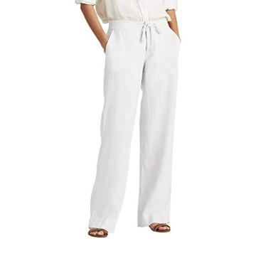 Womens Premium Soft Linen Pants Relaxed Fit Comfort Wear Boho Beach Coverup Style (X-Large, 3bh01_Wh...