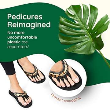 Pedicure Sandals with Built In Toe Separators for Women - Comfortable Spa Style Flip Flops for Home, Salon, Yoga & Gym Use - Ideal for Nail Drying & Foot Wellness (Leopard-XL)