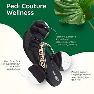 Pedicure Sandals with Built In Toe Separators for Women - Comfortable Spa Style Flip Flops for Home, Salon, Yoga & Gym Use - Ideal for Nail Drying & Foot Wellness (Leopard-XL)