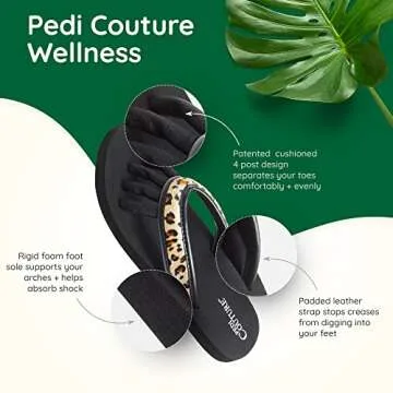 Pedicure Sandals with Built In Toe Separators for Women - Comfortable Spa Style Flip Flops for Home, Salon, Yoga & Gym Use - Ideal for Nail Drying & Foot Wellness (Leopard-XL)
