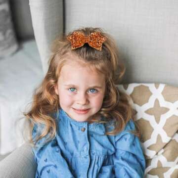 Glittery Sparkly Orange Hair Bow Clips for Kids and Teens