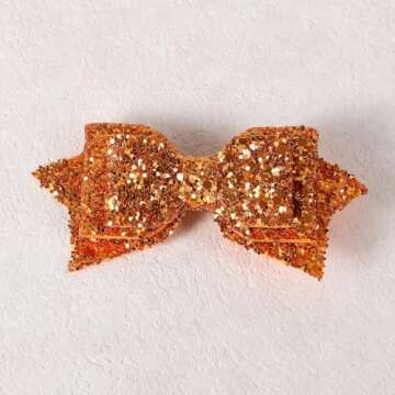 Glittery Sparkly Orange Hair Bow Clips for Kids and Teens