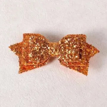 Glittery Sparkly Orange Hair Bow Clips for Kids and Teens