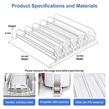 Drink Organizer for Fridge, Soda Can Organizer for Refrigerator, Self-Pushing Soda Can Organizer for Refrigerator, Width Adjustable Beverage Pusher Glide, Beer Pop Can Water Bottle Storage, 5 Row