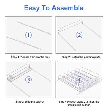 Drink Organizer for Fridge, Soda Can Organizer for Refrigerator, Self-Pushing Soda Can Organizer for Refrigerator, Width Adjustable Beverage Pusher Glide, Beer Pop Can Water Bottle Storage, 5 Row