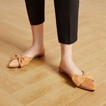 Trary Mules for Women Flats, Bow Pointed Toe Womens Mules, Flats Mules Shoes for Women, Cute Bow Mul...