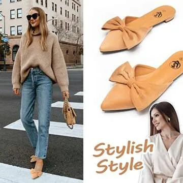 Trary Mules for Women Flats, Bow Pointed Toe Womens Mules, Flats Mules Shoes for Women, Cute Bow Mule Women's Mules & Clogs, Slip On Womens Mules Flats, Backless Loafers Mule Shoes for Women Brown