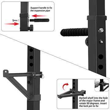 CANPA Squat Rack, Adjustable Barbell Rack Strength Training Barbell Stand with Dip Station Multi-Function Squat Stand Equipment for Home Gym Fitness 600Lbs (Black)
