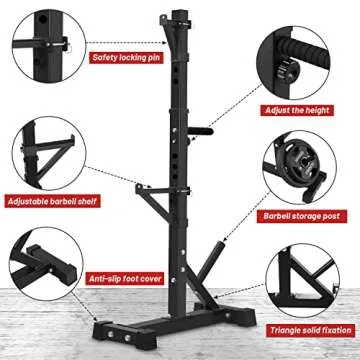 CANPA Squat Rack, Adjustable Barbell Rack Strength Training Barbell Stand with Dip Station Multi-Function Squat Stand Equipment for Home Gym Fitness 600Lbs (Black)