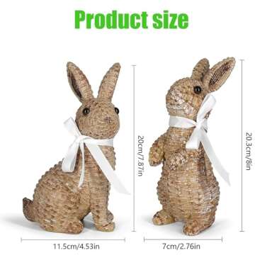 MicoSim Rattan Effect Resin Bunny Easter Decor - Beautiful Table Decorations for Spring