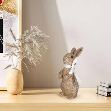 MicoSim Rattan Effect Resin Bunny Decor for Easter Joy                     