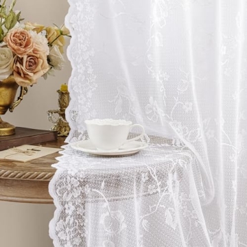 HOMEIDEAS Elegant Vintage Sheer Lace Curtains - 84 Inch Panels for Romantic Decor