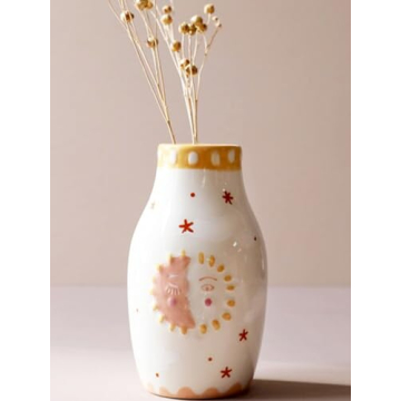MOUGIGI Unique Ceramic Vase, Cute Boho Decor, Small Cream Vase for Dried Flowers or Single Bud - Sun...