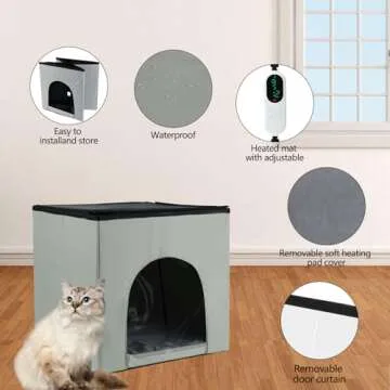 Foldable Waterproof Timing Heated Houses for Indoor Outdoor Cats with Heated Mat, Outside Heated Bed...
