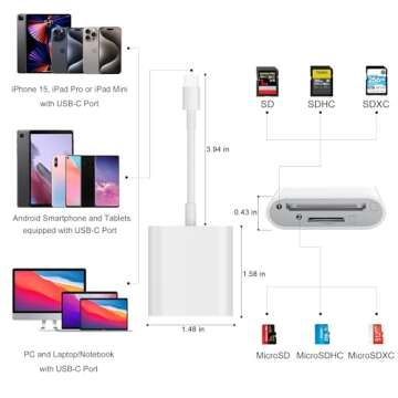 TIANSONG USB C SD Card Reader for iPhone 15/Mac/iPad, USB 3.0 Type C to SD/Micro SD Card Adapter Dua...