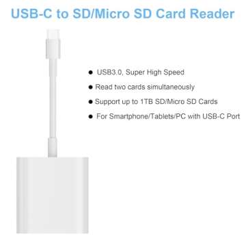 TIANSONG USB C SD Card Reader for iPhone 15/Mac/iPad, USB 3.0 Type C to SD/Micro SD Card Adapter Dual Slots Read and Write Simultaneously Memory Card Reader Compatible with MacBook Pro/Air Android