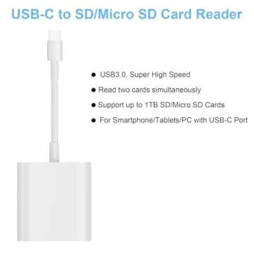 TIANSONG USB C SD Card Reader for iPhone 15/Mac/iPad, USB 3.0 Type C to SD/Micro SD Card Adapter Dual Slots Read and Write Simultaneously Memory Card Reader Compatible with MacBook Pro/Air Android