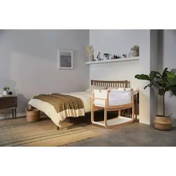 SnuzPod 4 Rocking Baby Bassinet Bedside Sleeper - Lightweight, Portable Bedside Bassinet, Lift Off Crib, Zip Down Wall, 3D Breathable Mattress, 6 Height Settings and Comfort Incline Mode, Natural