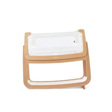 SnuzPod 4 Rocking Baby Bassinet Bedside Sleeper - Lightweight, Portable Bedside Bassinet, Lift Off Crib, Zip Down Wall, 3D Breathable Mattress, 6 Height Settings and Comfort Incline Mode, Natural