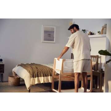 SnuzPod 4 Rocking Baby Bassinet Bedside Sleeper - Lightweight, Portable Bedside Bassinet, Lift Off Crib, Zip Down Wall, 3D Breathable Mattress, 6 Height Settings and Comfort Incline Mode, Natural