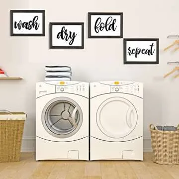 Mokof Laundry Room Decor Wash Fold Dry Repeat Mini Signs Set of 4, Farmhouse Laundry Room Decorative Sign Framed wood Wall Art, Laundry Shelf Decor, 6'' x 8''