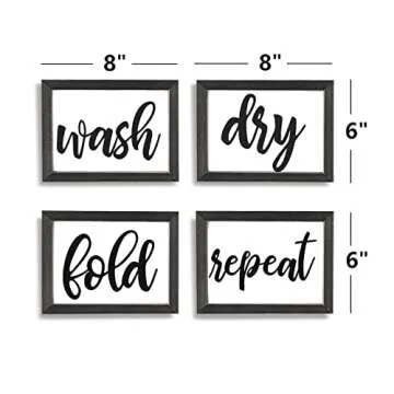 Mokof Laundry Room Decor Wash Fold Dry Repeat Mini Signs Set of 4, Farmhouse Laundry Room Decorative Sign Framed wood Wall Art, Laundry Shelf Decor, 6'' x 8''