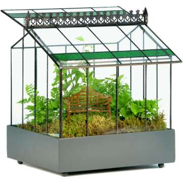 H Potter Terrarium Planter with Green Glass Accents