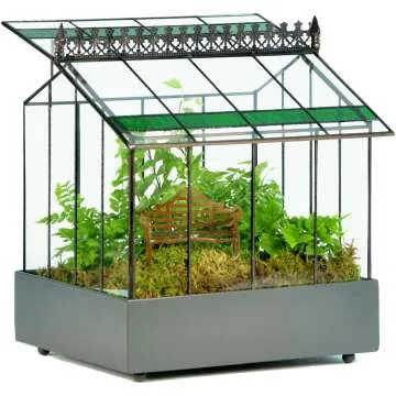 H Potter Terrarium Planter with Green Glass Accents